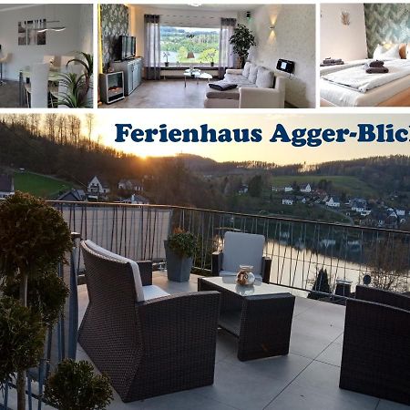 Seeblick-Ferienwohnung Im "Ferienhaus Agger-Blick" Mit Traumhafter Sonnen-Terrasse, Sauna, E-Kamin & Kajak 古默斯巴赫 外观 照片