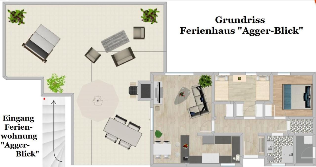 Seeblick-Ferienwohnung Im "Ferienhaus Agger-Blick" Mit Traumhafter Sonnen-Terrasse, Sauna, E-Kamin & Kajak 古默斯巴赫 外观 照片