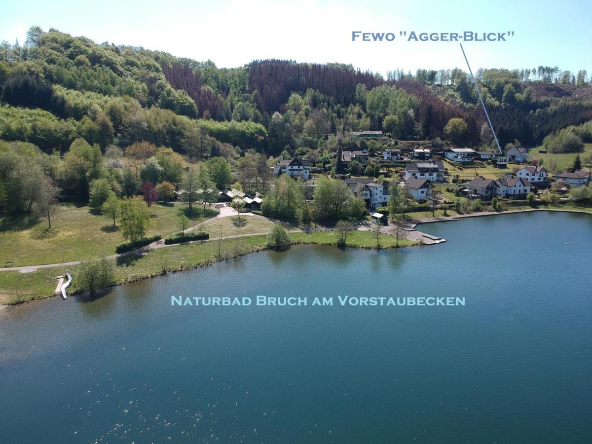 Seeblick-Ferienwohnung Im "Ferienhaus Agger-Blick" Mit Traumhafter Sonnen-Terrasse, Sauna, E-Kamin & Kajak 古默斯巴赫 外观 照片