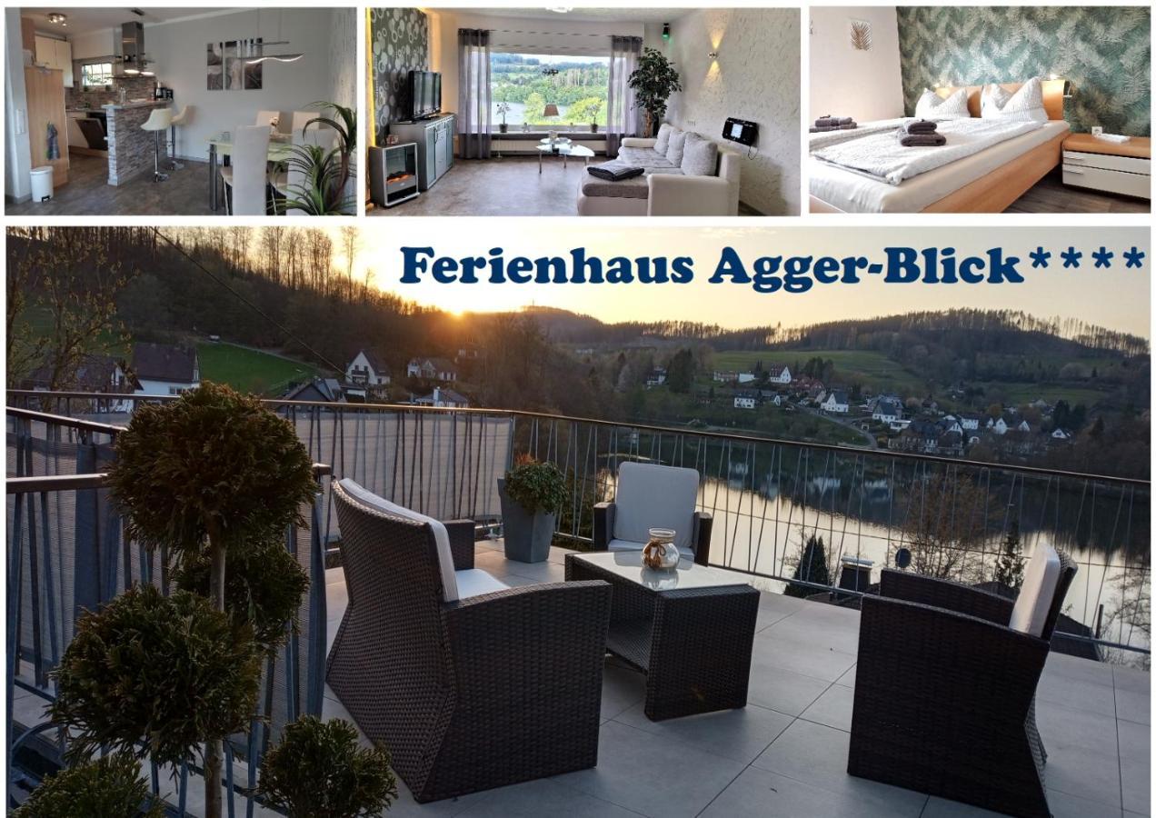 Seeblick-Ferienwohnung Im "Ferienhaus Agger-Blick" Mit Traumhafter Sonnen-Terrasse, Sauna, E-Kamin & Kajak 古默斯巴赫 外观 照片